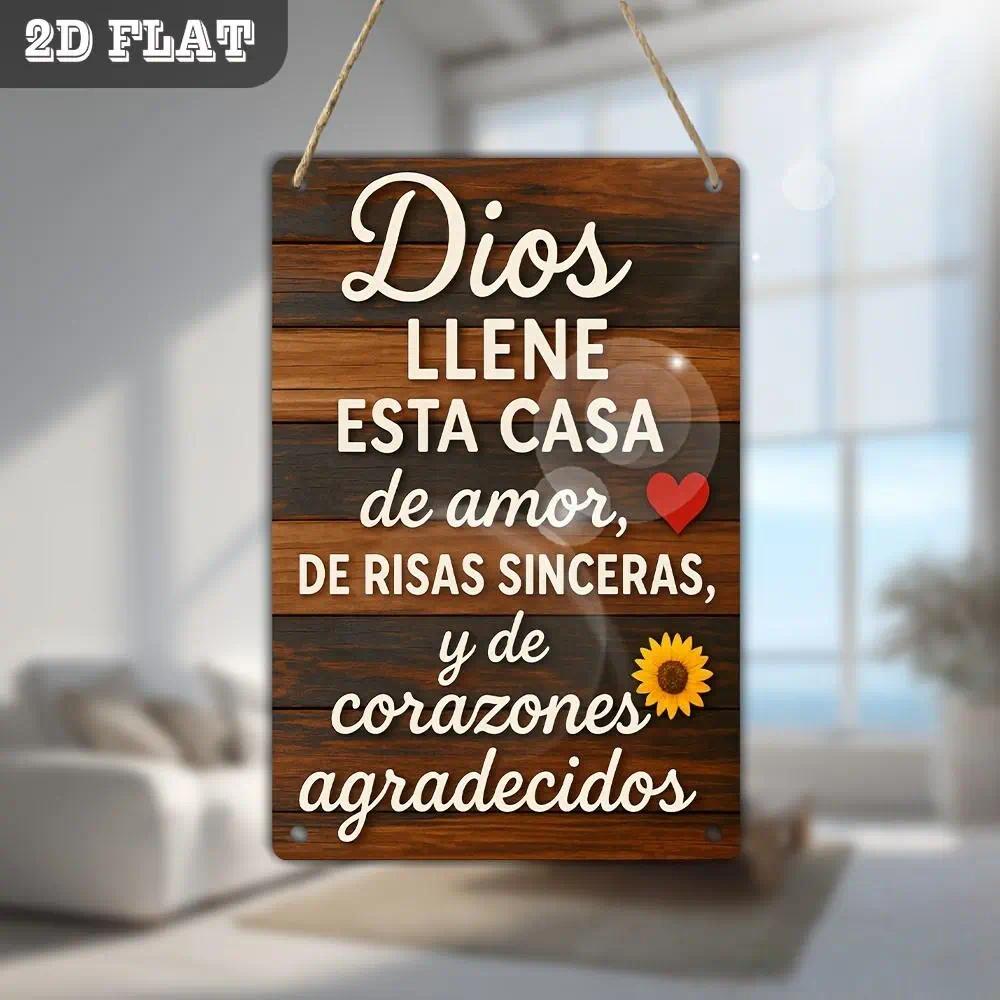 8x12in Traditional Spanish Religious Metal Tin Sign - Dios Llene Esta Casa Rusted Edge Farmhouse Decorative Wall Plaque, Christian Indoor Kitchen Home Accessory, Housewarming Faith Gift for Spanish-Speaking Families