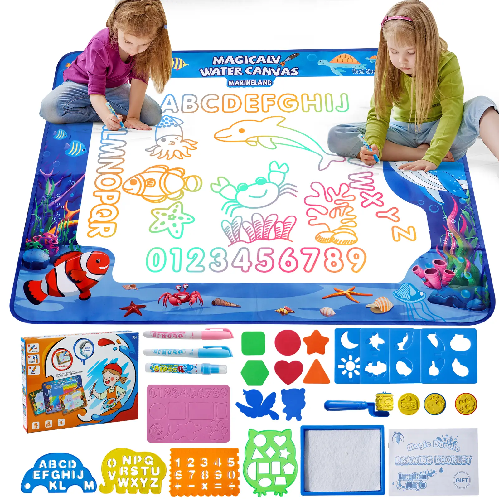 Water Doodle Mat - Toys for Kids Painting Writing Color Doodle Drawing Mat Toy Bring Magic Pens Educational