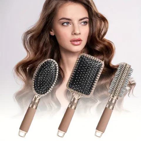 3Pcs Hair Brush Set with Detangling Nylon Pins Massage Paddle Brush Cushion Hair Combs Hair Dryer Brush for Women Men Boys Girls (GOLD),Hand Tools Kits