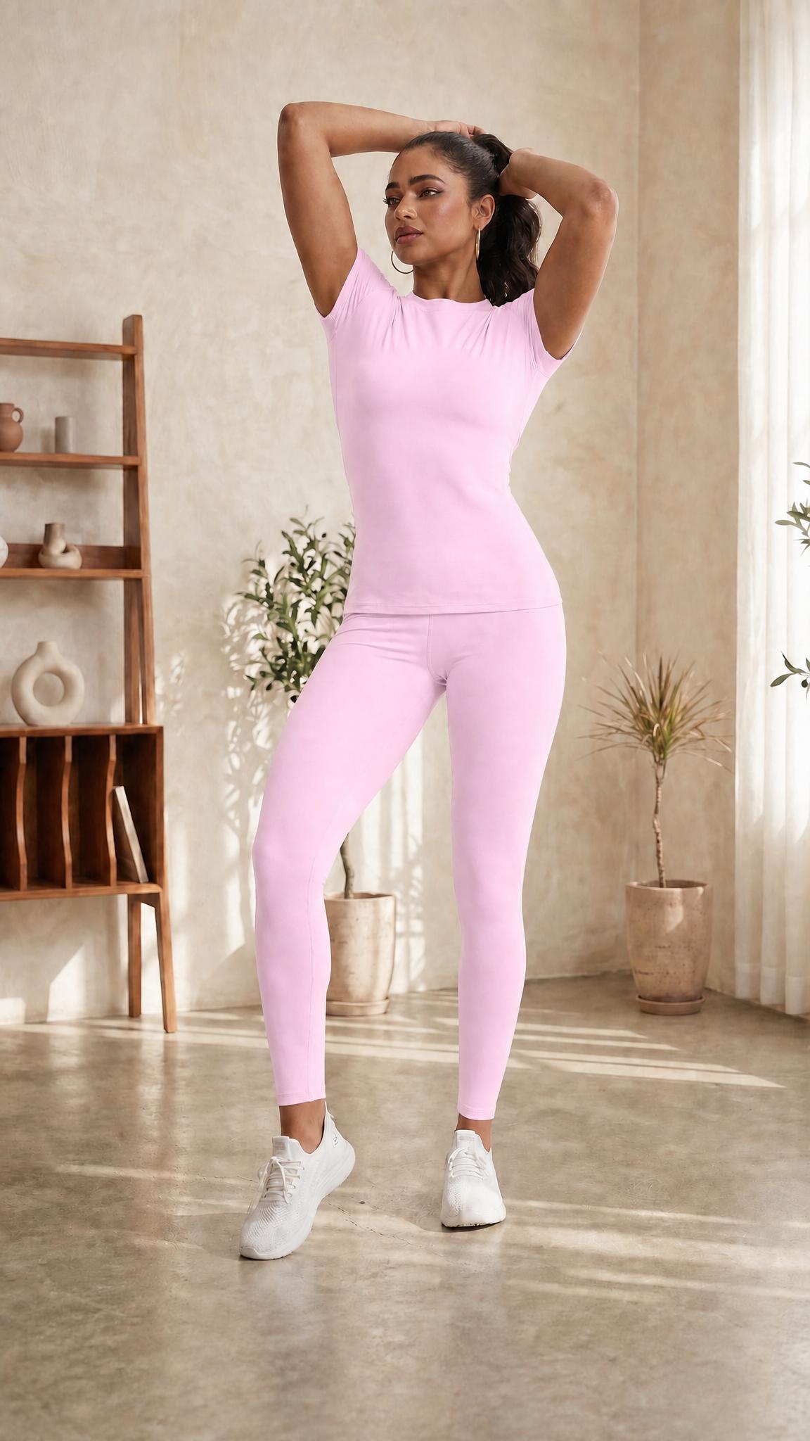 2-Piece Solid-Color Athletic T-Shirt Set Women's Sportswear Set, Slim-Fit RoundNeck Short Sleeves & High-Waisted YogaPants, Ideal for Gym Running OutdoorActivities,  Stretchy Suit Set, Fitness Outfits,Workout Running Outfits-8627 Sporty Crew Neck Sweat Su