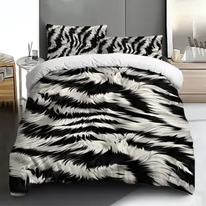 Three-piece bedding set - 2pcs/3pcs 2D Flat Black and White Zebra Stripe Plush Pattern Duvet Cover Set (1 duvet cover + 1/2 pillowcases, no insert), multi-color printed bedding set, soft and comfortable, suitable for family bedrooms and guest rooms.