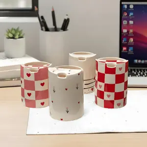 Handmade Heart Design Ceramic Coffee Mug with Lid - Cute Travel Mug, Microwave & Dishwasher Safe. Unique Gift for Girls, Coffee Lovers & Anniversaries