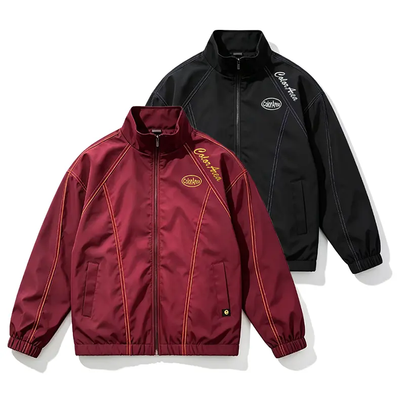 Unisex Plus-Size Vintage Sports Jacket with Embroidery, Stand Collar and Zipper — Lightweight Windbreaker Streetwear for Autumn/Winter Outdoor Wear, Fashionable Gift