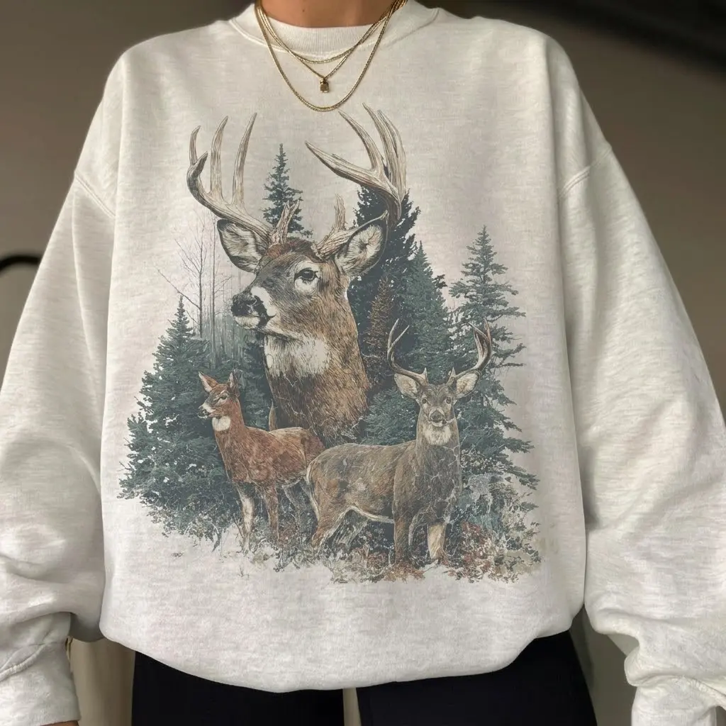 Midwest Sweatshirt, Vintage Deer Shirt, Hunting Season Graphic Shirt, Country Western Crewneck, Old Money Preppy Sweater, Woodland Creature Pullover, Outdoorsy Gift