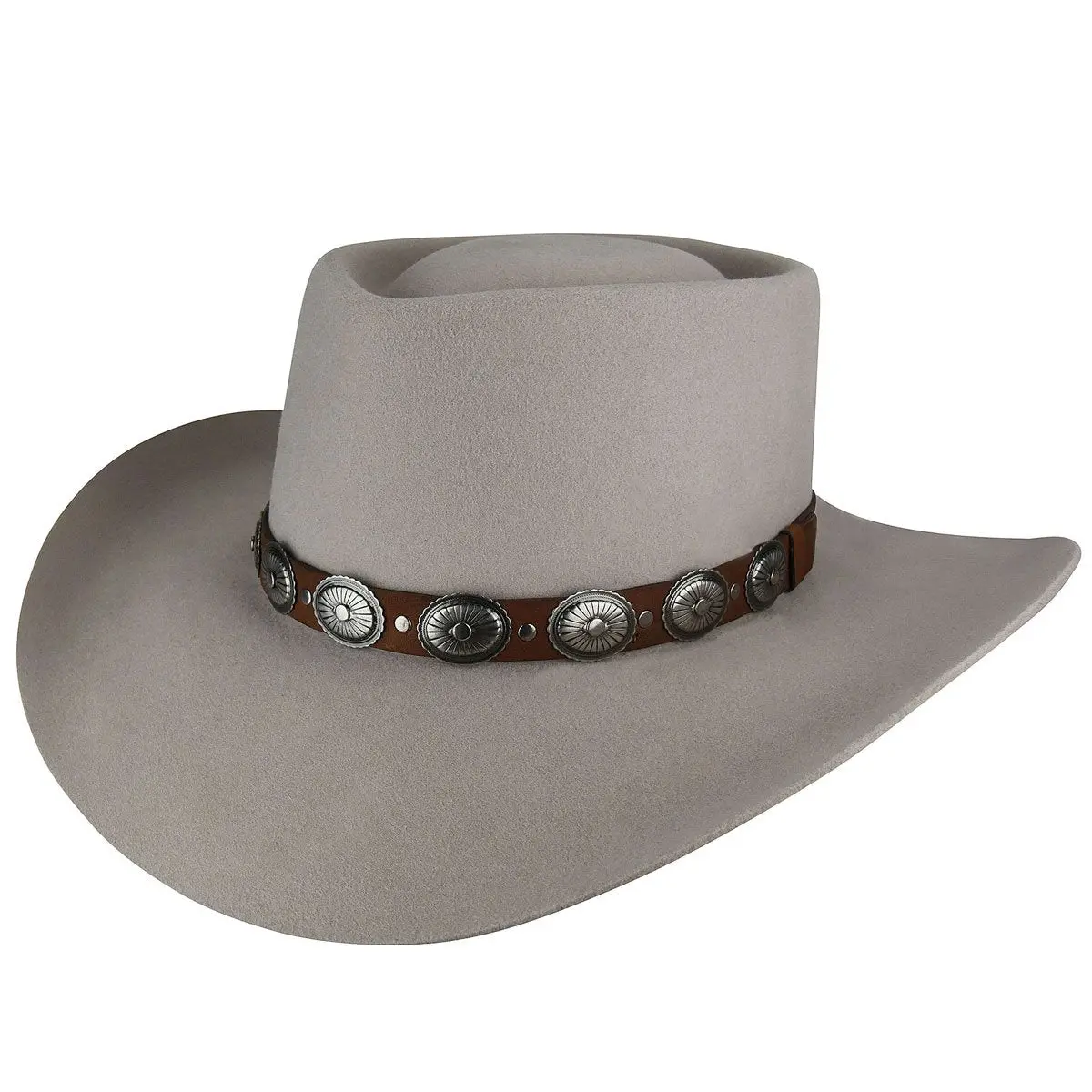 Renegade® Ellsworth 4 1/4" Teardrop Crown 3 1/2" Brim Round Oval Genuine Leather Band with Conchos Fully Lined