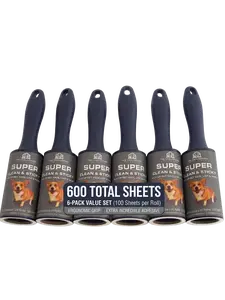 Extra Sticky Lint Roller 6-Pack | 600 Sheets | Pet Hair Remover | Straight-Cut