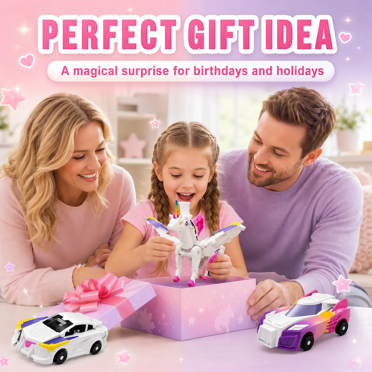 Hotfree Magnetic Unicorn Transformer Car Toy, 2-in-1 Magnetic Cars