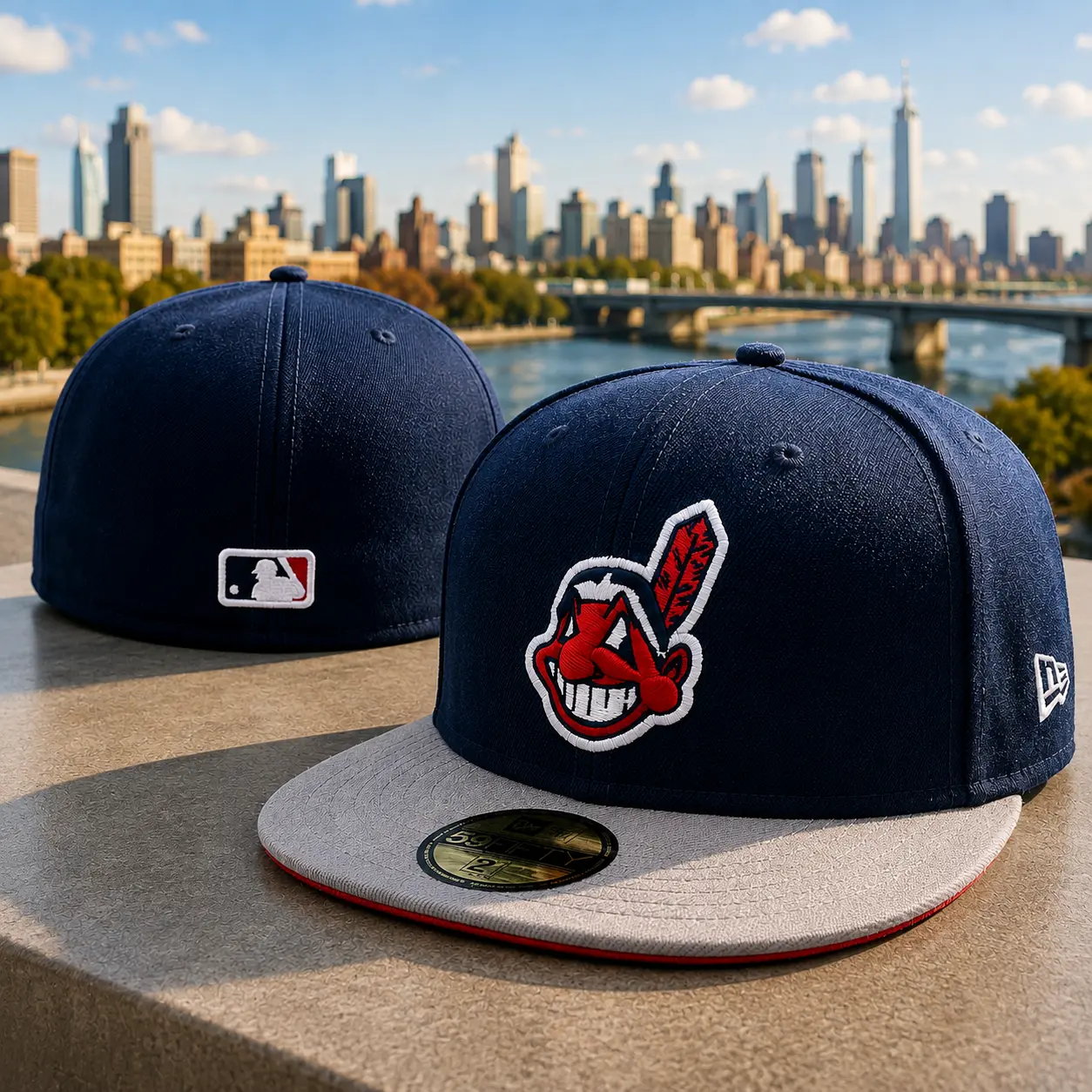 New Era Cleveland Indians Snapback Hat – Flat Brim Adjustable MLB Baseball Cap