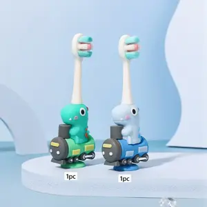 Cute Dinosaur Train Shape Kids Electric Toothbrush Head, Soft Bristles, Suitable for 3-12 Years, Fun and Clean, Non-Slip Handle