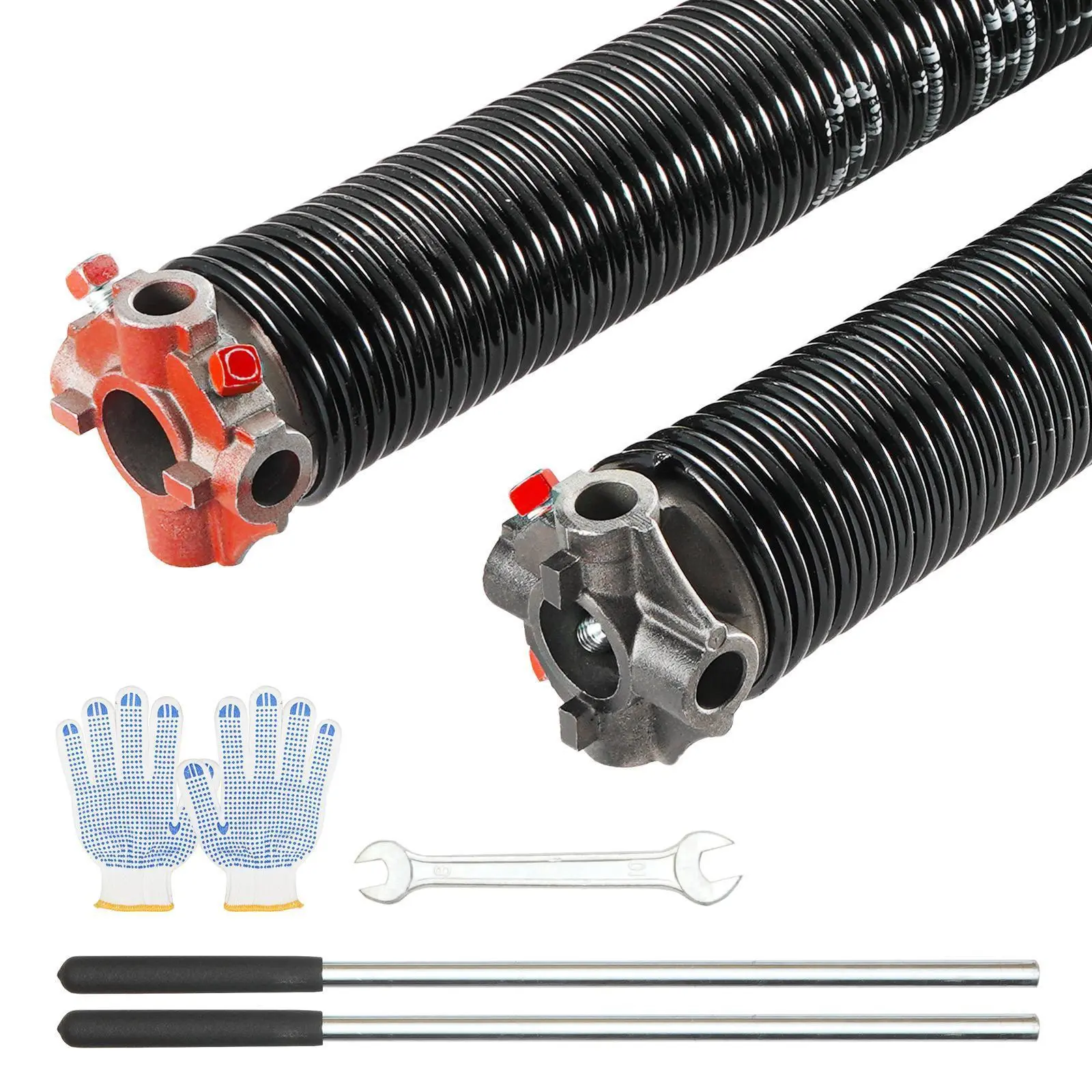 VEVOR Garage Door Torsion Steel Spring Pair (0.218x2x24 inches), Anti-Slip Grip Winding Bars, 16000 Cycles, Gloves, Mounting Wrench, Electro-Coat Finish, Complete Accessories, Easy Installation, All-Season Corrosion Res., Extended Lifespan