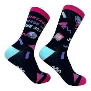 Women's Vintage Made In The 80s Socks Funny Cool Old School Footwear Funny Graphic Socks Comfortable Fitted Spandex Cotton