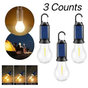 Wild Bright 3-pack portable outdoor USB charging light-up lantern, Rechargeable Camping Lantern, solar-powered lighting lamp, 3 modes, portable handle hook, high-brightness warm-colored night light, suitable for outdoor sports, camping, fishing