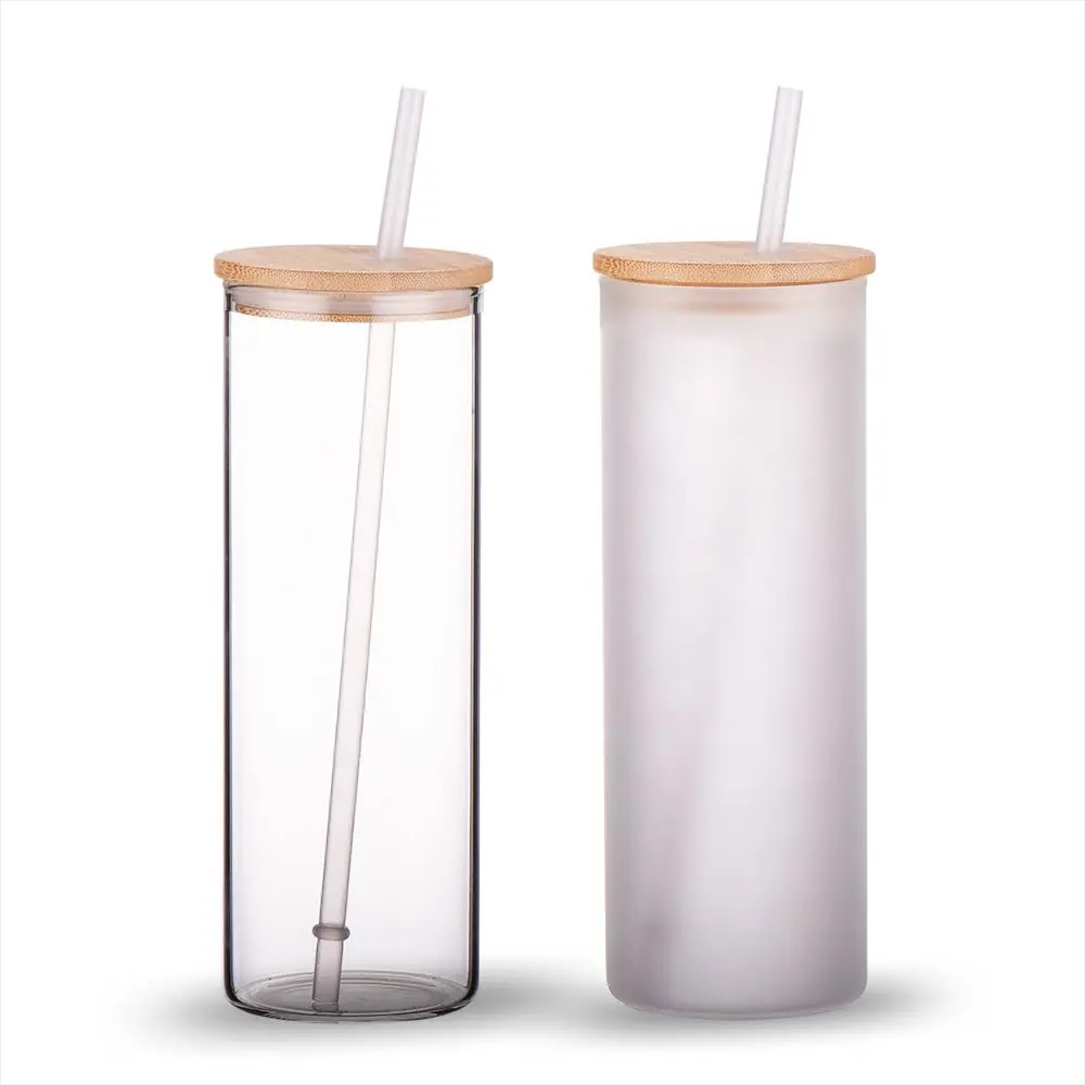 25oz Sublimation Blank Glass Tumbler Bamboo Lids (Clear or Frosted)