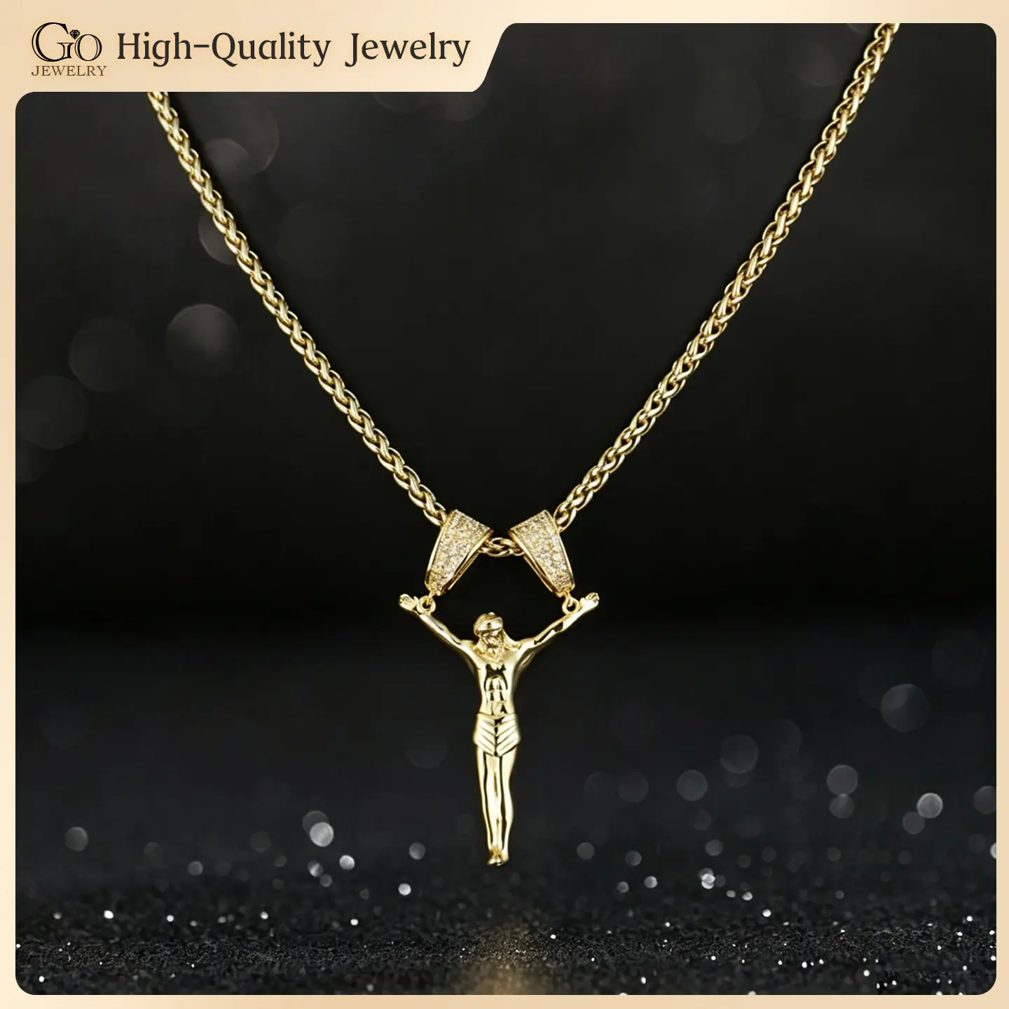 14K Real Gold Plated Jesus Pendant Necklace for Men Women, 24 Inch Cuban Link Chain – Full Diamond Iced Out Jesus Cross Pendant, Religious Christian Jewelry Gift for Christmas Thanksgiving Birthday Anniversary