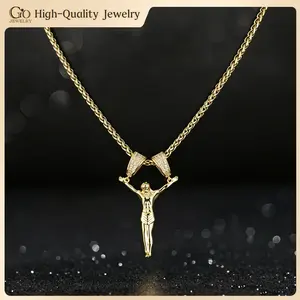 14K Real Gold Plated Jesus Pendant Necklace for Men Women, 24 Inch Cuban Link Chain – Full Diamond Iced Out Jesus Cross Pendant, Religious Christian Jewelry Gift for Christmas Thanksgiving Birthday Anniversary