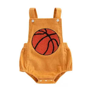 Canrulo Infant Baby Boy Basketball Clothes Sleeveless Square Neck Cute Basketball Embroidery Romper Overalls Bodysuit