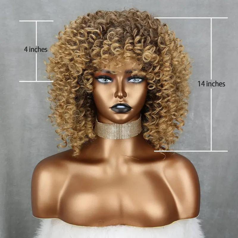 Xinran Synthetic 14-inch blonde curly wig, brown mixed Gold 