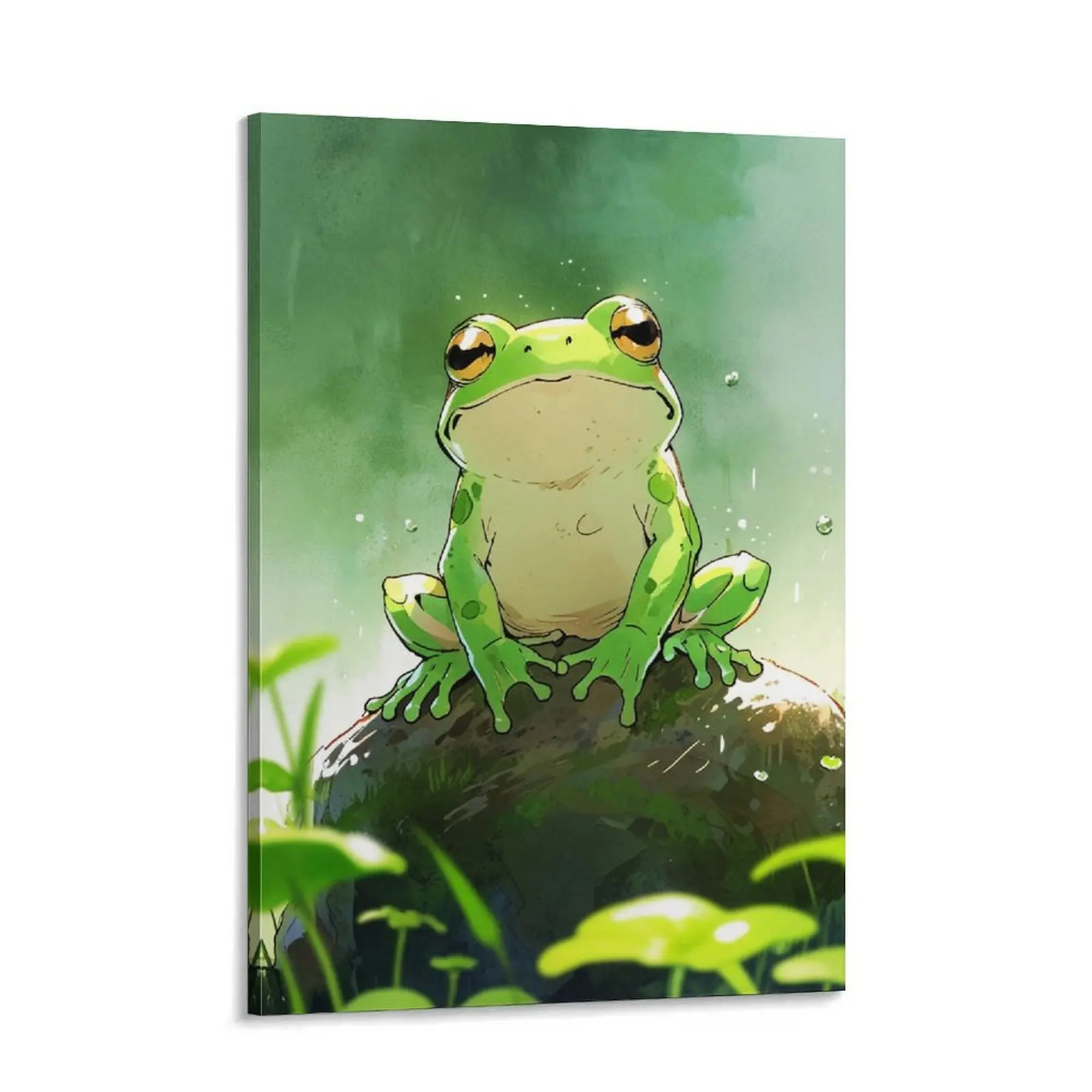 Cute Green Frog Canvas Wall Art | Whimsical Tree Frog Poster Print | Cottagecore Aesthetic Animal Wall Decor for Bedroom Living Room Kids Nursery Gift