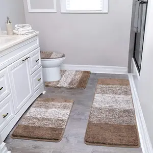 Bathroom Rugs Sets 4 count with Toilet Lid Cover, Non-Slip Bathroom Rugs and Mats Sets, Absorbent Bath Rugs Microfiber Shaggy Machine Washable Bath Rug Set, Coffee