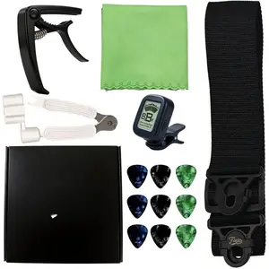 Guitar Accessories Kit - Guitar Strap, Capo, Tuner, Picks, String Winder and Cleaning Cloth for Acoustic, Electric, Bass & Ukulele - Ideal Guitar Gifts for Beginners and Professionals