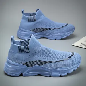 New Men's Lightweight Socks Breathable Comfortable Sports Leisure Shoes in Blue Knit Design Closed Trainer Sneaker Runner Training Running Athletic Boy Footwear Casual