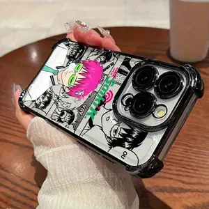 Luxurious Anime Pink Hair SaikiK Phone Case Compatible with iPhone 16, 16e, 15, 14, 13 Mini, 11 Pro Max, X, XR, XS Max, 8, 7 Plus- Black Frame Shockproof Transparent Back Cover Business High-end Creative Design