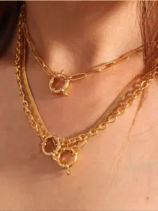 Women's Stainless Steel Punk Spring Clasp Snake Chain Necklace, Waterproof Fashion Jewelry for Daily Wear