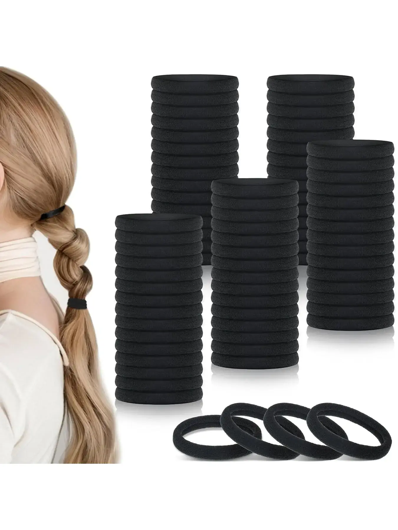 100pcs/set Summer High Stretch Ponytail Elastics Hair Tie, Casual Simple Plain Hair Tie, Daily Elastic Hair Accessory for Girls Women, Rubber Band, Scrunchies, Ponytail Hairstyle, Ponytail Holders