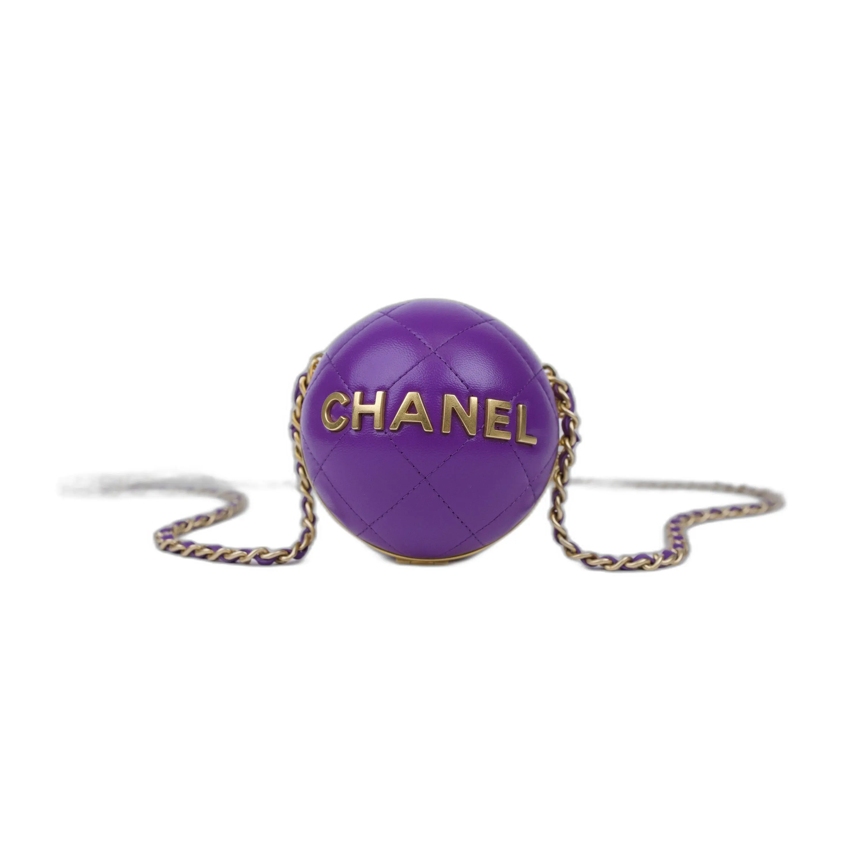 Pre-owned Lambskin Leather Crossbody Bags Chanel Purple Lambskin Quilted Ball Crossbody Handbag Gold Hardware
