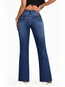 Women's Blue Elastic High-Waisted Skinny Jeans, High Waisted Denim, stretchy jeans for women,women's pants,Wide Leg Casual Fashion Pants, Slim-Fitting Long Regular Fit, All Seasons Wear