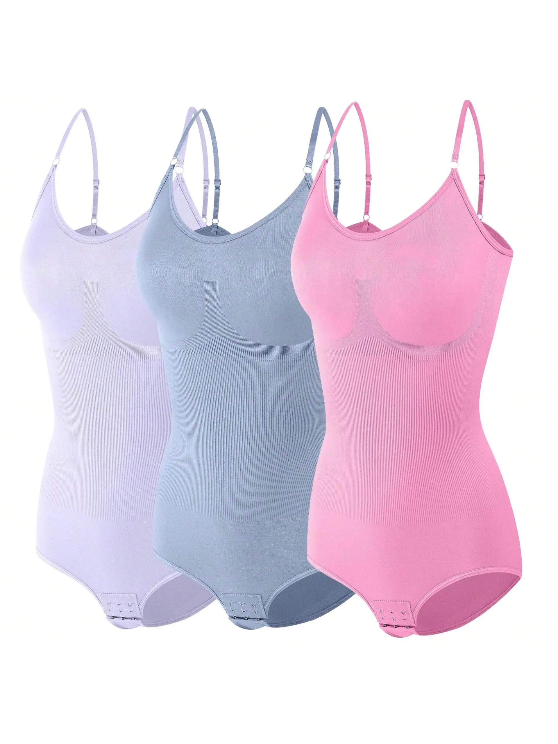 3 Piece Seamless Shapewear Corset Set, Pink, Blue And Purple Three-Piece Women's Bodysuit