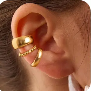 Loyalove 3PCS Ear Cuffs Non Piercing Earrings for Women - Chunky & Thin Gold Clip On Earrings Cartilage Cuff Set, Stackable Helix Conch Fake Piercing Jewelry