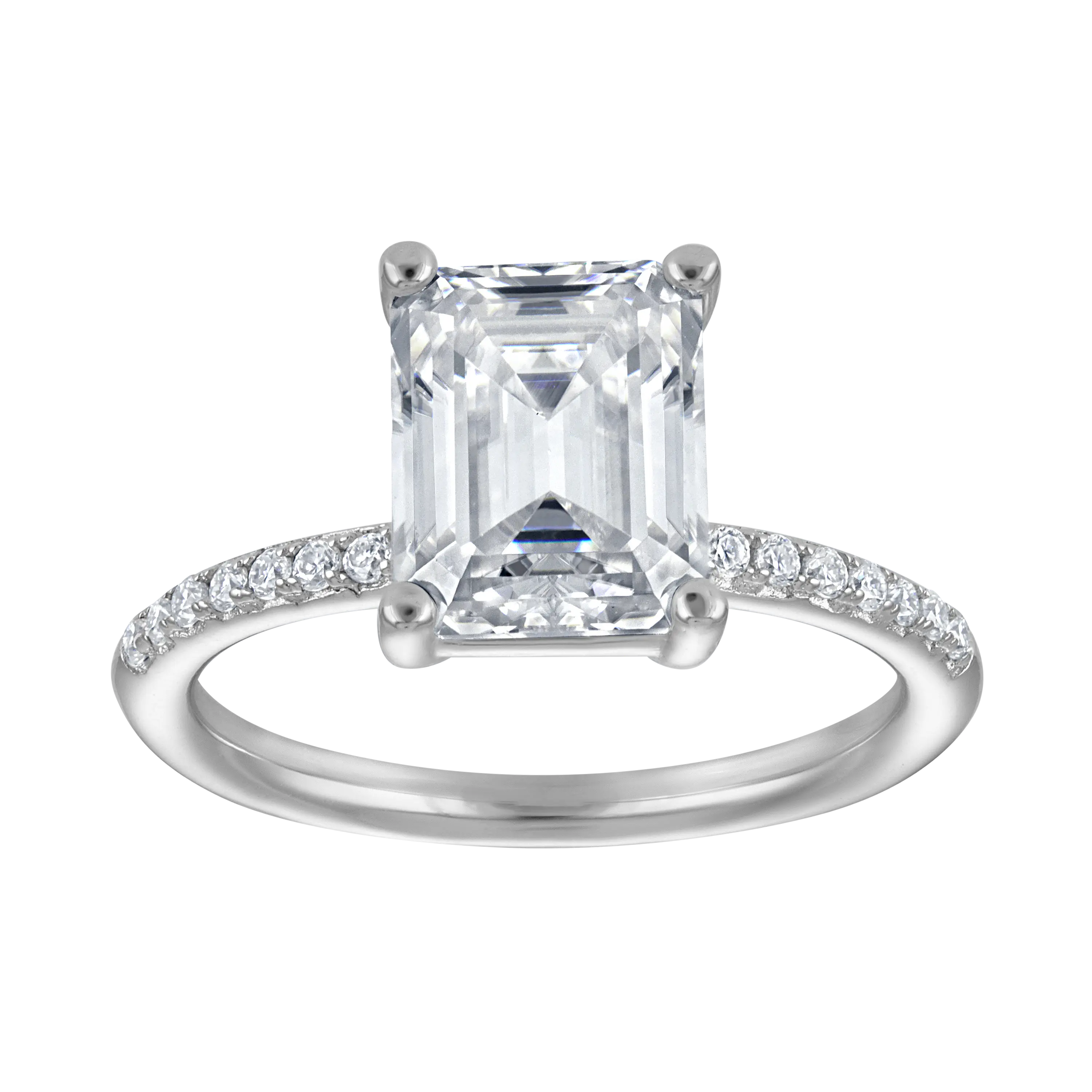 Pave 2ct. Emerald Moissanite Travel Engagement Ring