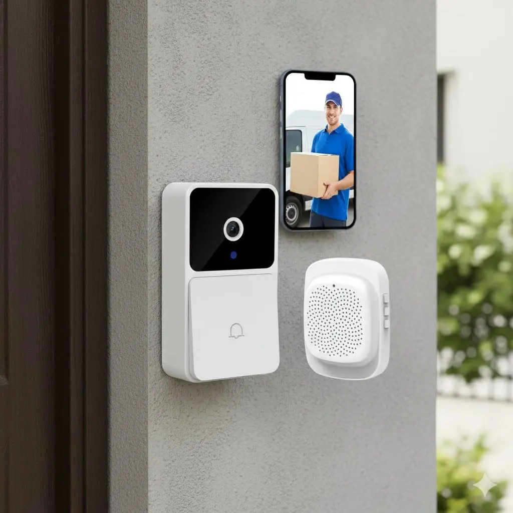 Wireless Video Doorbell Camera, 1080P HD Night Vision, WiFi Home Security System with 2-Way Audio, Video Intercom, Cloud Storage, Motion Alerts, Weatherproof for Smart Home, Apartment & House, Wireless Doorbells for Home