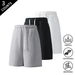 3-Pack Men’s Solid Color Casual Shorts with Elastic Drawstring, Lightweight Summer Shorts