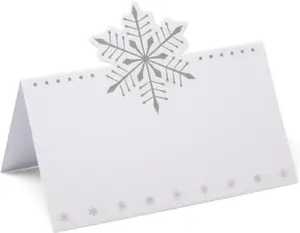 Gift Boutique 100 Pack Christmas Cards Holiday Seating Name Card Die Cut Xmas Snowflake Table Setting Folded Paper Tent Cards for Winter Wonderland Dinner Wedding Tables Party Decorations 2" x 3.5"