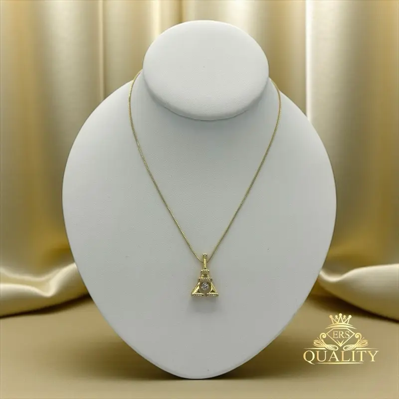 N56  Eiffel Tower Necklace - Gold Plated 14k