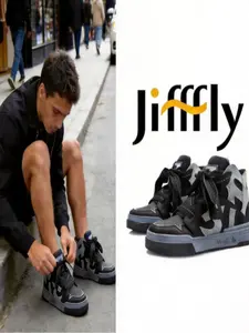 Jifffy+Trendy+Casual+Bread Shoes+Splicing+Versatile+Thickened+Warm+Wear resistant+Height increasing+High cut+Board Shoes+Sneaker+Unisex+Black