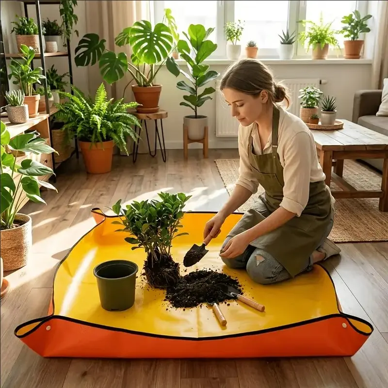 Large Thickened Gardening Mat, Foldable Repotting Soil Changing Mat, Succulent Potted Balcony Ground Mat, 39.37 Inch Leak-Proof Planting Mat, Versatile Use, Change