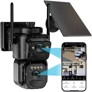 4k dual lens solar security camera wireless outdoor 24g5g wifi panoramic tracking cam 2 in 1 for home security with color night vision human detection siren ptz 2way audio