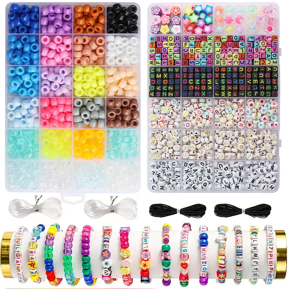1600pcs Bucket Bead DIY Bracelet Kit, Boxed Letter Charm Beaded Beads Combination Accessories Set, Alphabet Bead Set, Handmade DIY Jewelry Making, Crafting Supplies, Letter Charms For Jewelry Making, Bead Kits For Bracelet Making, DIY Beading, Bulk Beads