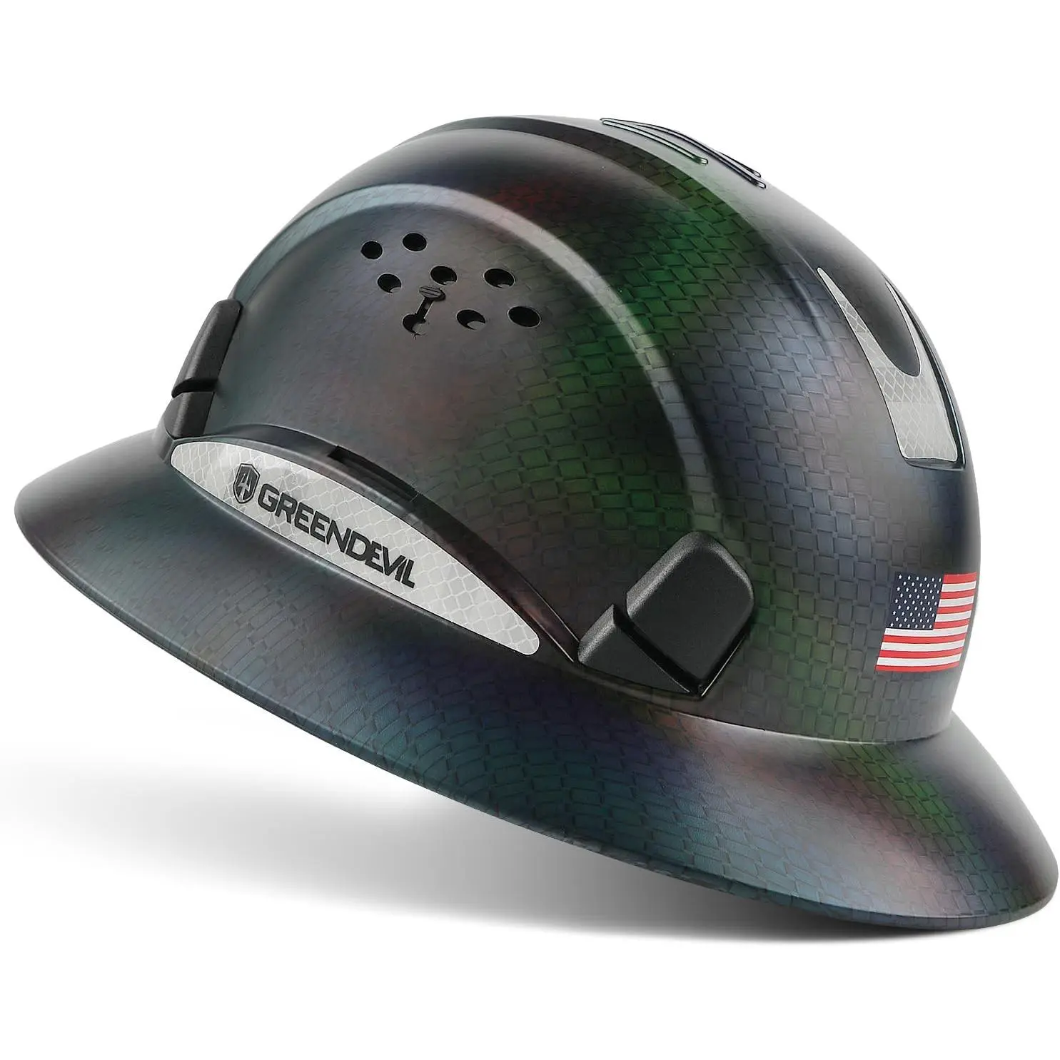 Full Brim Hard Hat Vented Construction Safety Helmet OSHA Approved Cascos De Construccion ABS Work Hardhat for Men&Women 6 Point Adjustable Ratchet Suspension Custom Pattern Design