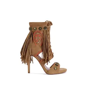 SALGADO-TAN FRINGE STILETTO SANDAL