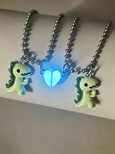 Matching Glow Necklaces for Best Friends/Couples. Cute dinosaur & bear designs with luminous magnetic heart. Durable & stylish, perfect as anniversary, birthday or friendship gift! Heart-shaped magnet attracts when close, glowing in the dark.