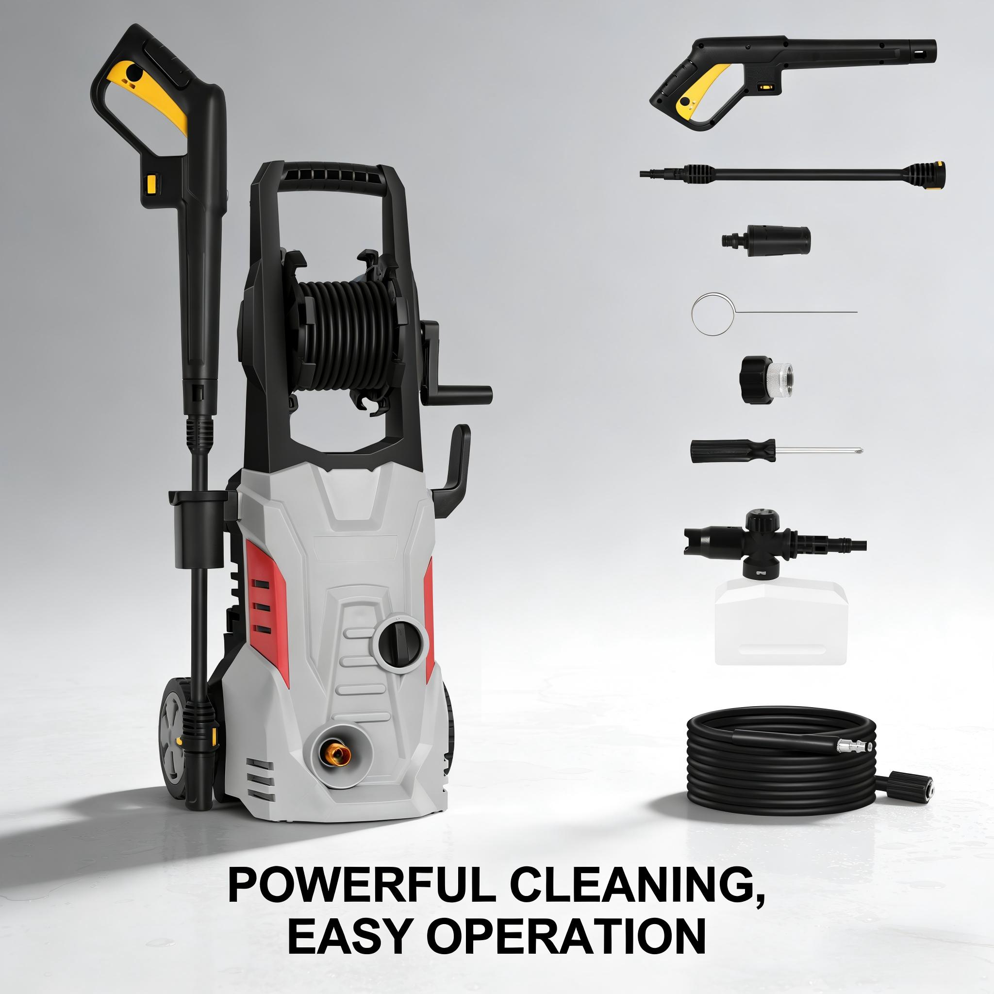 Electric high-pressure washer, US plug, metal construction, car fence and yard cleaning tool, includes hose accessories