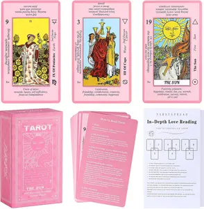 Pink Tarot Cards Deck Set for Beginners with Meanings On Them-Tarot Card with Guidebook-(Free Velvet Tarot Bag Pouch)