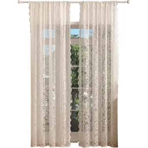 White Lace Sheer Curtains for Bedroom - Sheer Lace Curtains for Living Room, Floral Embroidered Farmhouse Window Drapes Vintage European Tulle Retro Style, Rod, 2 Panels Set, 52"W x 84"L