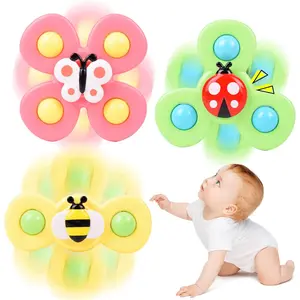 Suction Cup Spinner Toy for Baby 1 2 Year Old, 3PCS Spinner Sensory Toys for Toddlers 1 3, Cartoon Baby Fidget Spinners Toys 12 Months Kids, High Chair/Dining Table/Window/Travelling (Colorful)