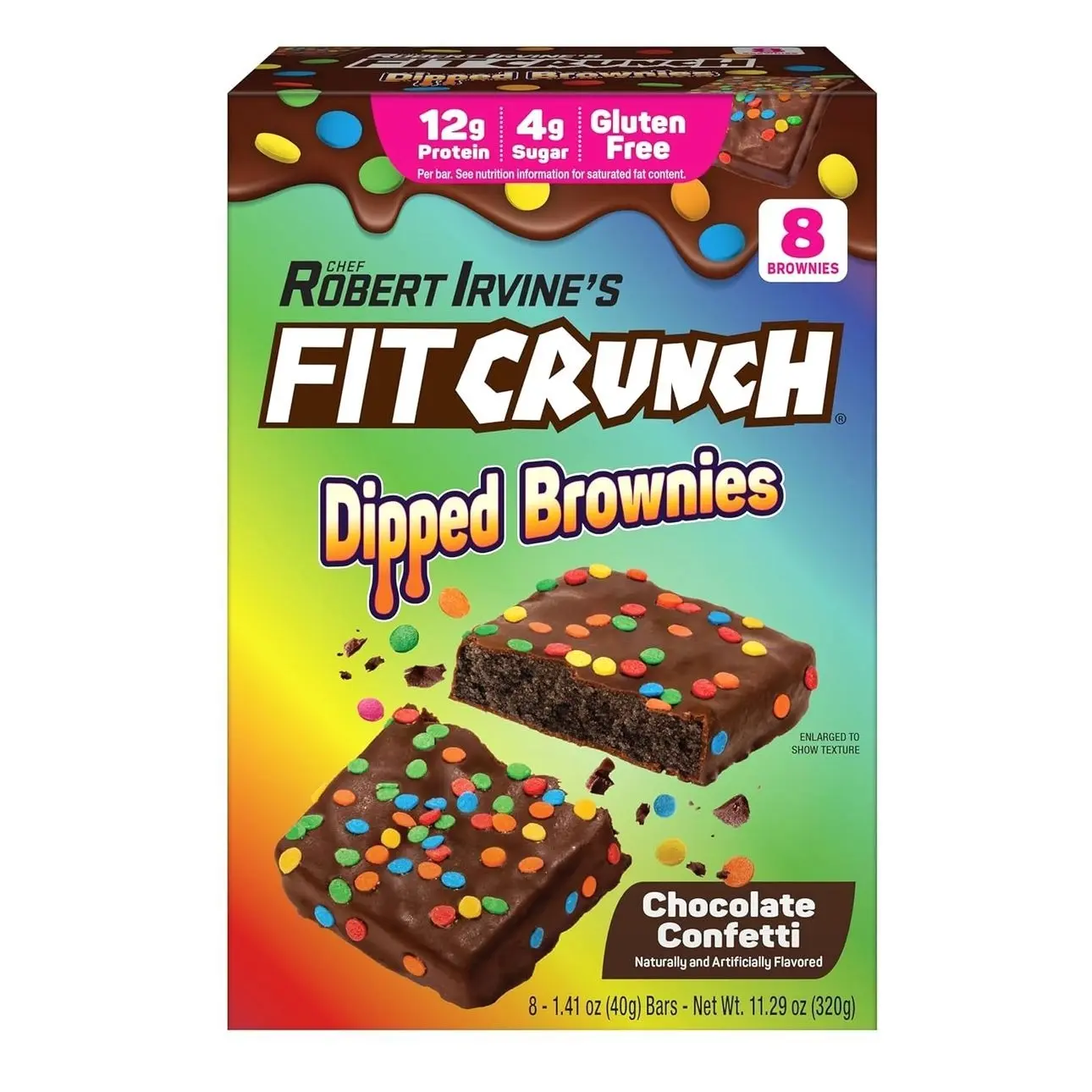FITCRUNCH Dipped Protein Brownies, 12g of Protein & 4g of Sugar (8 Brownies, Confetti)
