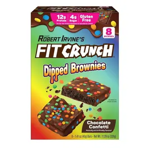 FITCRUNCH Dipped Protein Brownies, 12g of Protein & 4g of Sugar (8 Brownies, Confetti)